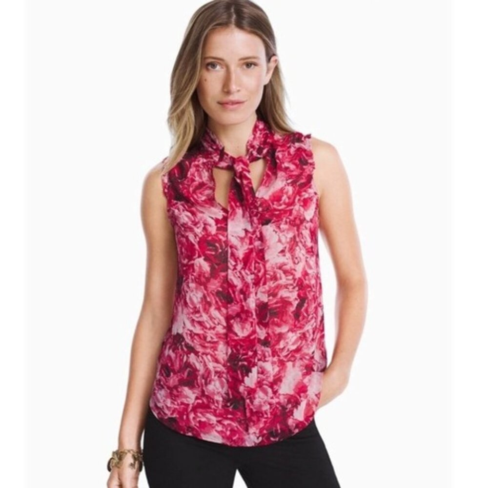 WHBM Floral Tie Neck Shell Blouse M